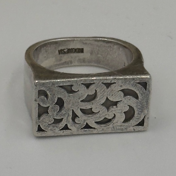 Signed Lois Hill Sterling Silver Heavy Filigree Square Ring 17.8 grams - Picture 4 of 9